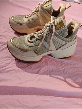 Michael Kors Women's Ivory & Gold Platform Sneakers